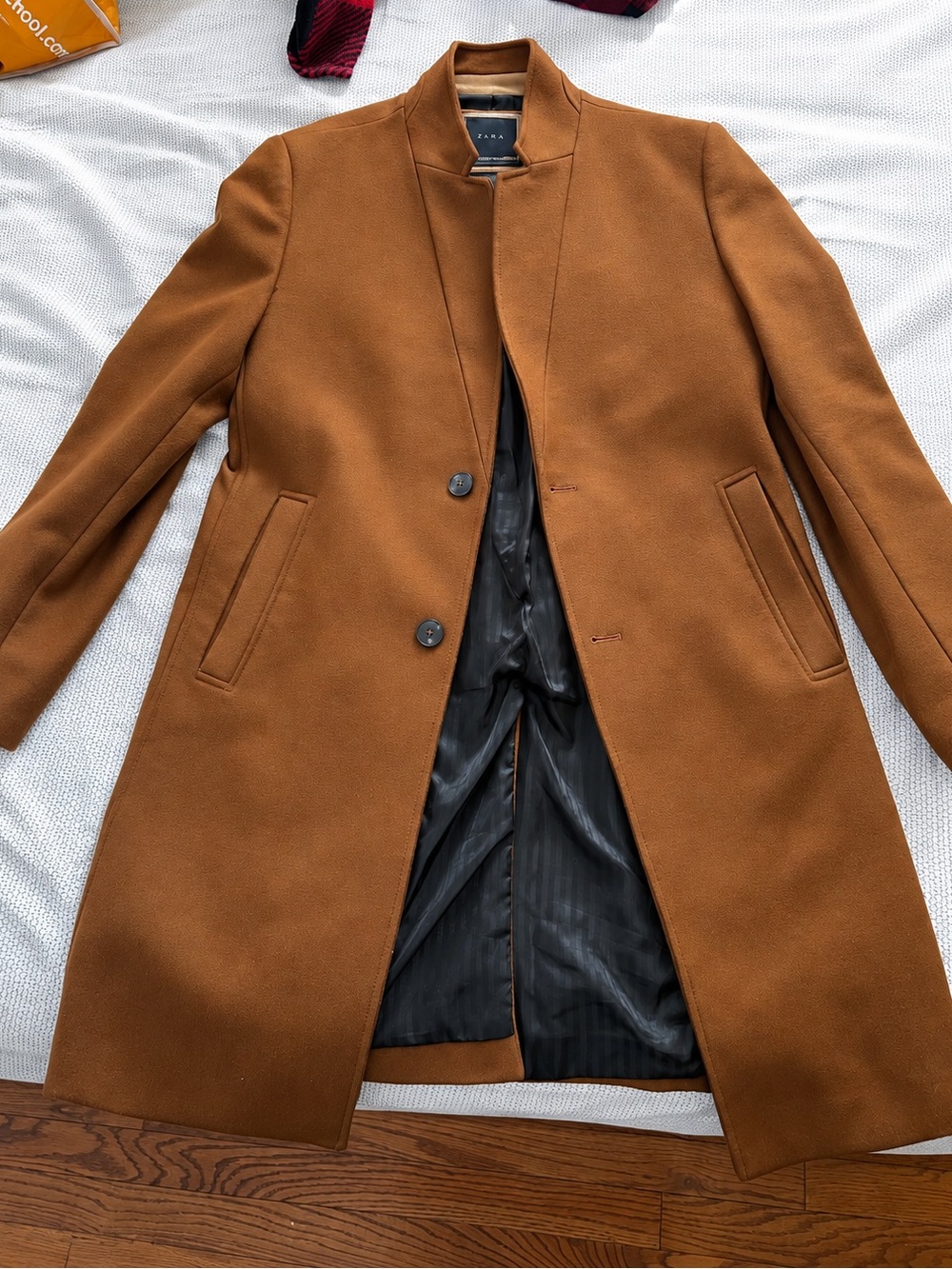 Zara Men’s Camel Brown Wool Blend Overcoat Coat – Size L / 42 – Discontinued